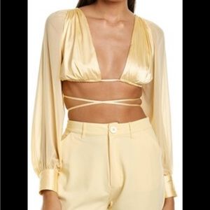 NWT Weworewhat Puff Sleeve Tie Back Top